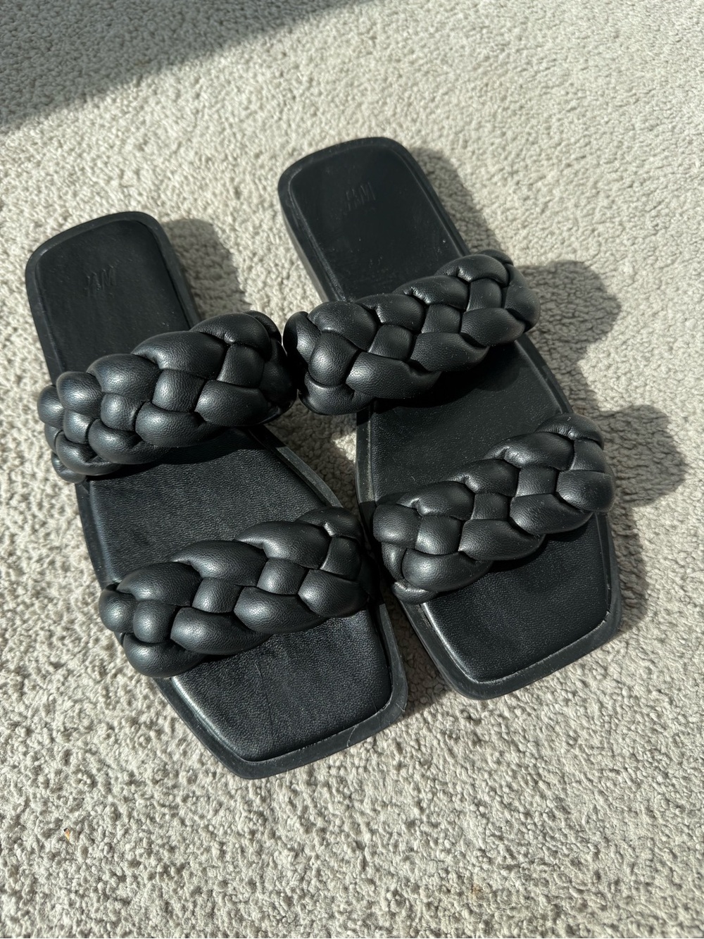 H&M Black Braided Double-Strap Slide Sandals